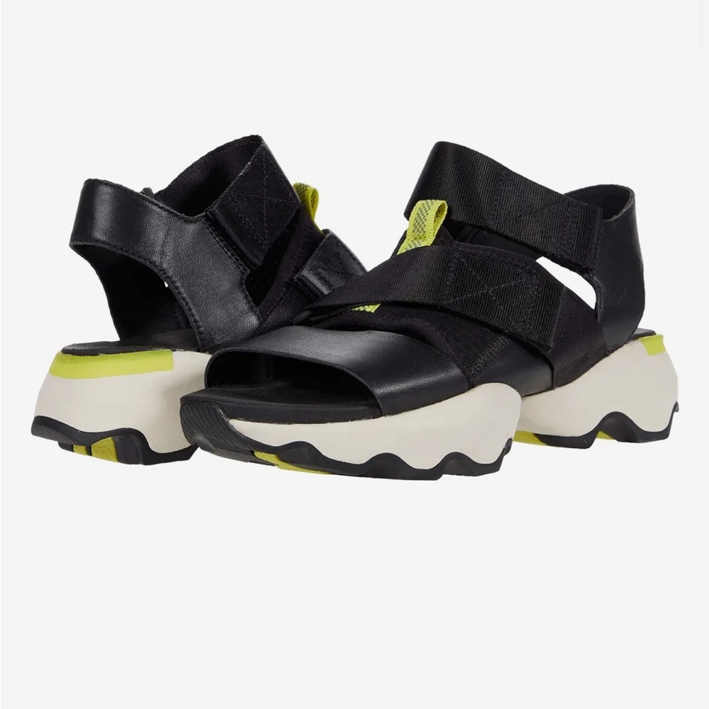 Sorel Black and Lime Platform Sport Sandals